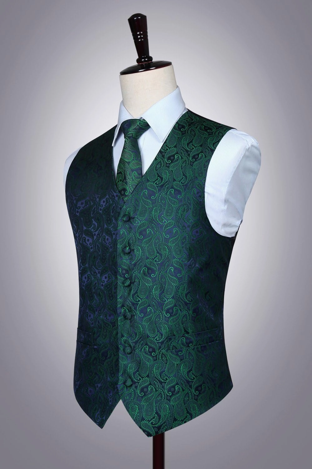 Enlision Mens Vest Tie Set Paisley Vest and Necktie Pocket Square 3pc Formal Dress Waistcoat for Suit or Tuxedo