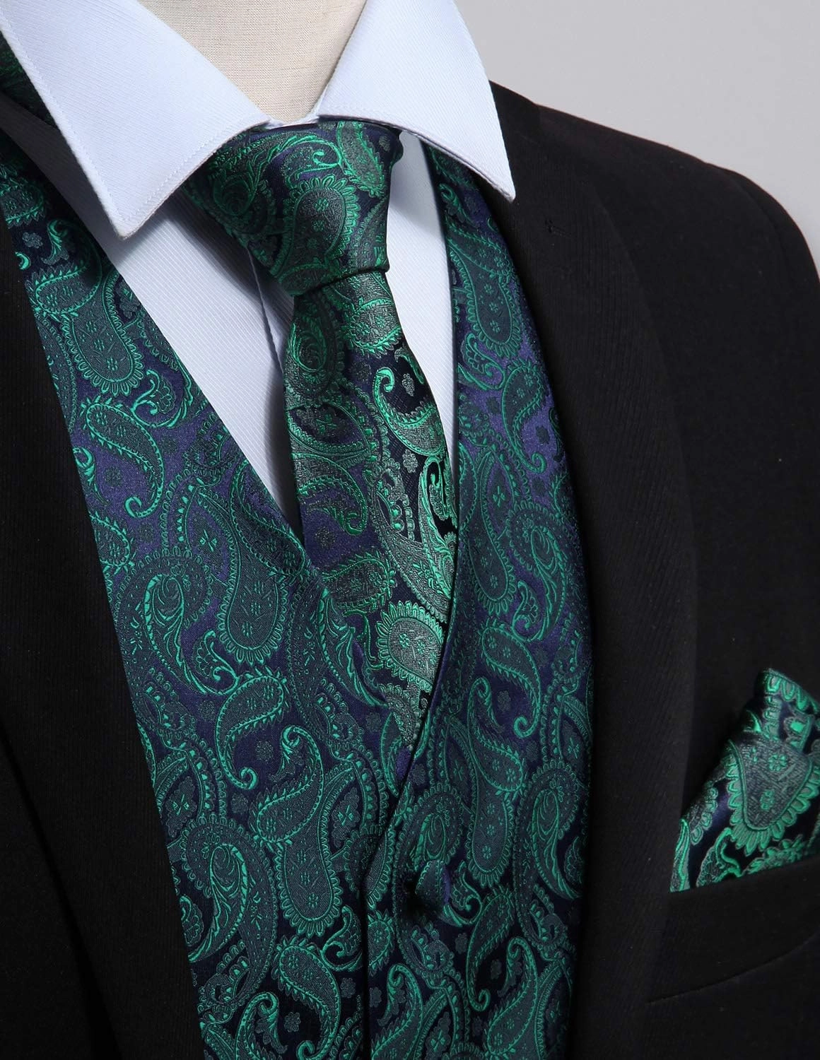 Enlision Mens Vest Tie Set Paisley Vest and Necktie Pocket Square 3pc Formal Dress Waistcoat for Suit or Tuxedo
