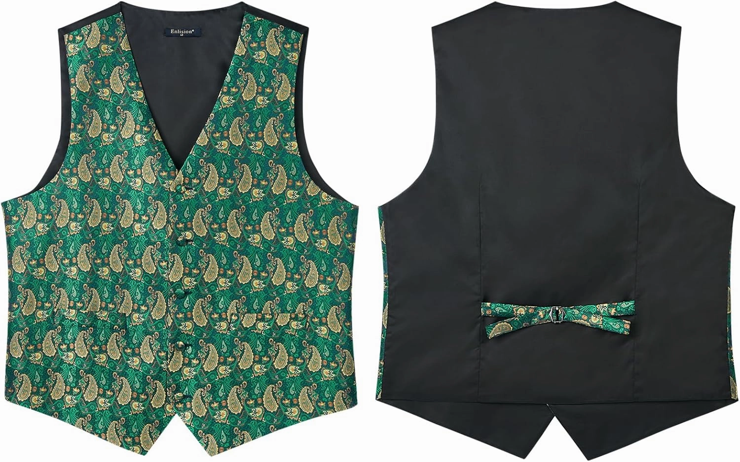 Enlision Mens Vest Tie Set Paisley Vest and Necktie Pocket Square 3pc Formal Dress Waistcoat for Suit or Tuxedo