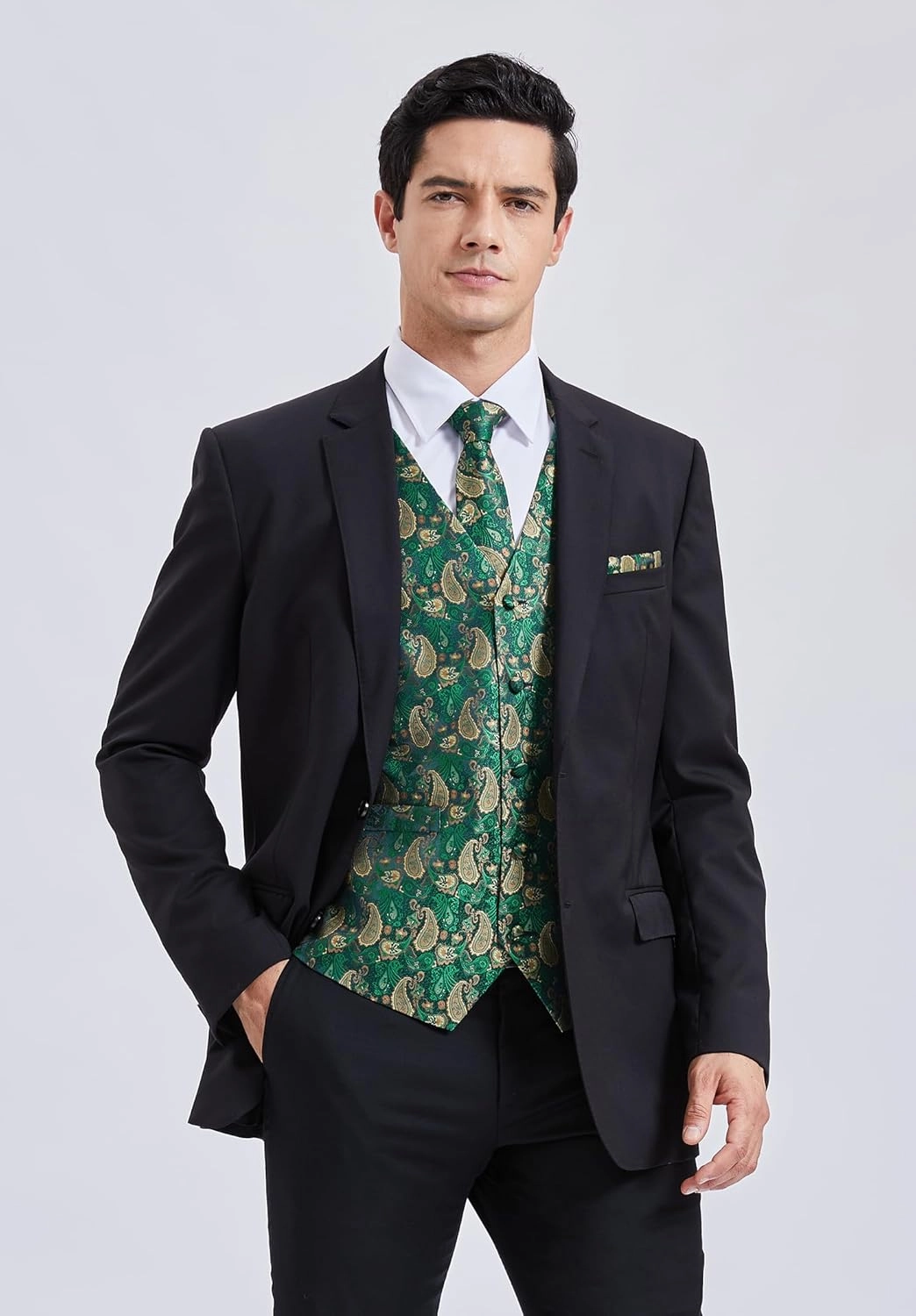 Enlision Mens Vest Tie Set Paisley Vest and Necktie Pocket Square 3pc Formal Dress Waistcoat for Suit or Tuxedo