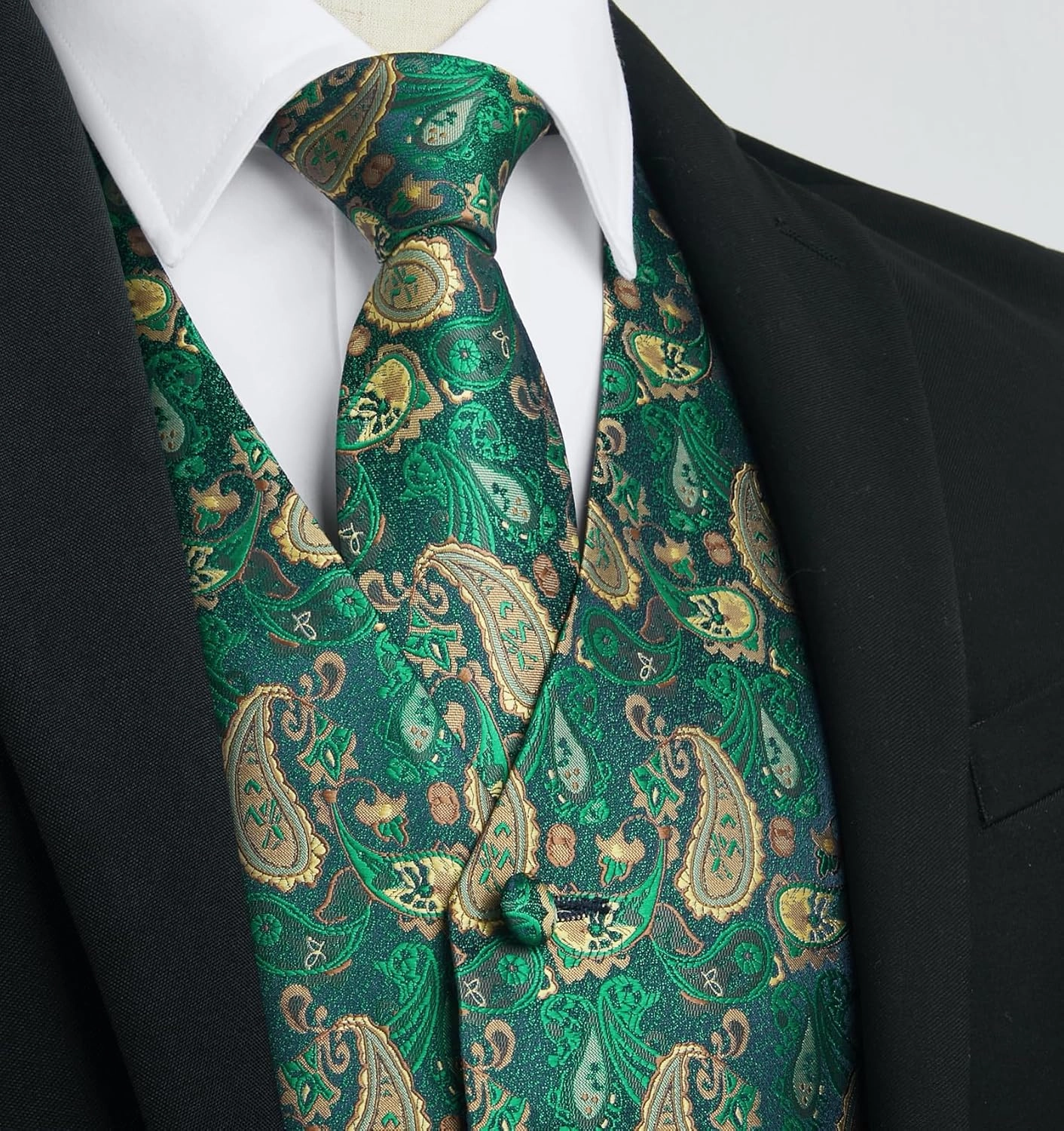 Enlision Mens Vest Tie Set Paisley Vest and Necktie Pocket Square 3pc Formal Dress Waistcoat for Suit or Tuxedo