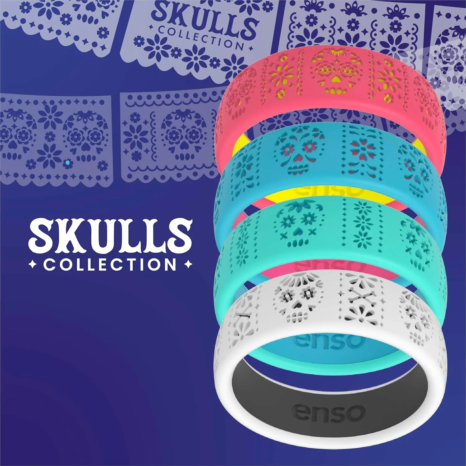Enso Rings Skulls Printed Silicone Ring - Comfortable and Flexible Design - Skull Collection