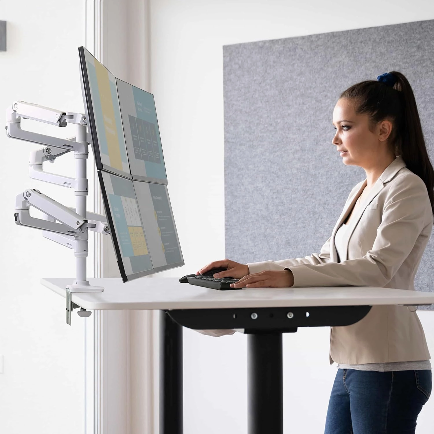 Ergotron – LX Quad Monitor Arm, VESA Desk Mount – for 4 Monitors Up to 40 Inches, 7 to 11 lbs Each – White
