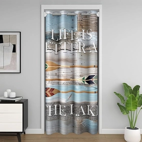 Erosebridal Rustic Lake Cabin Blackout Curtain Lake Paddle Decor Door Curtain 59" W X 80" L,Lakeside Camp Rv Decor Doorway Curtain,Vintage Wooden Board Farmhouse Door Drape Lake House Decor,Grey Blue