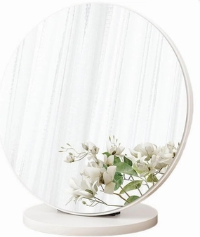 Espejo 20/30cm Round Mirror Cosmetic Mirror Bedroom Desktop Mirror Desktop Vintage Dressing Mirror Desk Mirror Makeup Mirror(White,30cm)