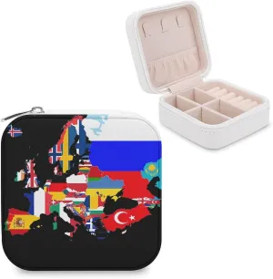 Europe Flags Map Small Jewelry Box Travel Jewelry Case Mini Necklace Ring Storage Organizer for Women Gifts