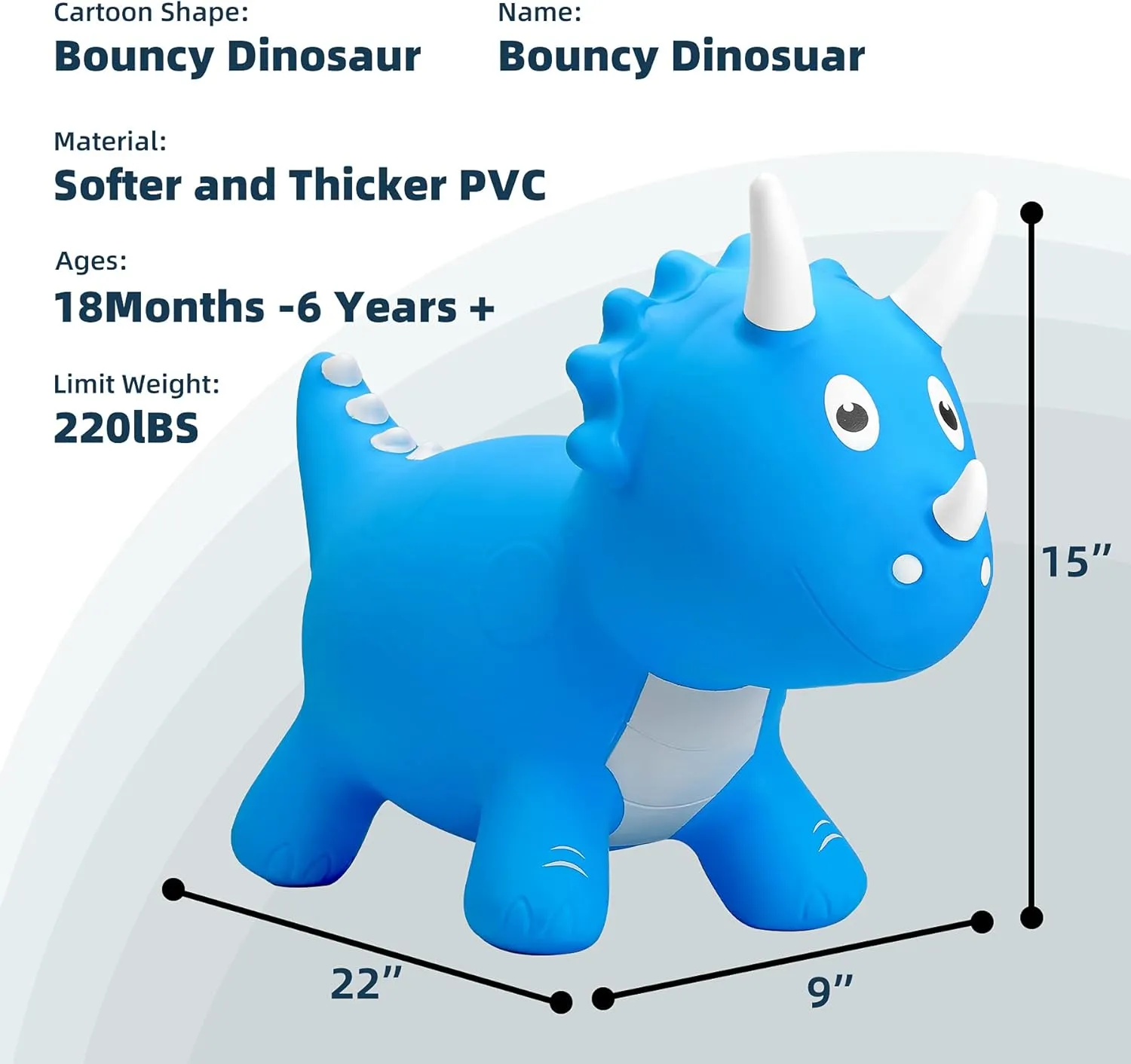 EVERICH TOY Kids Dinosaur Bouncy Animal Toys, Inflatable Triceratops Bouncer, Ride on Bounce Hopper, Indoor Outdoor Activity Birthday Gift for 18 Months 2 3 4 Years Old Boys