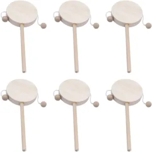 EXCEART Baby Toy 6pcs Wooden Musical Rattle Toy Unfinished Wooden Rattle-Drum Round Corner Handcraft Baby Shaking Drum Early Educational Toy for Kids DIY Painting Drawing Kids Toys
