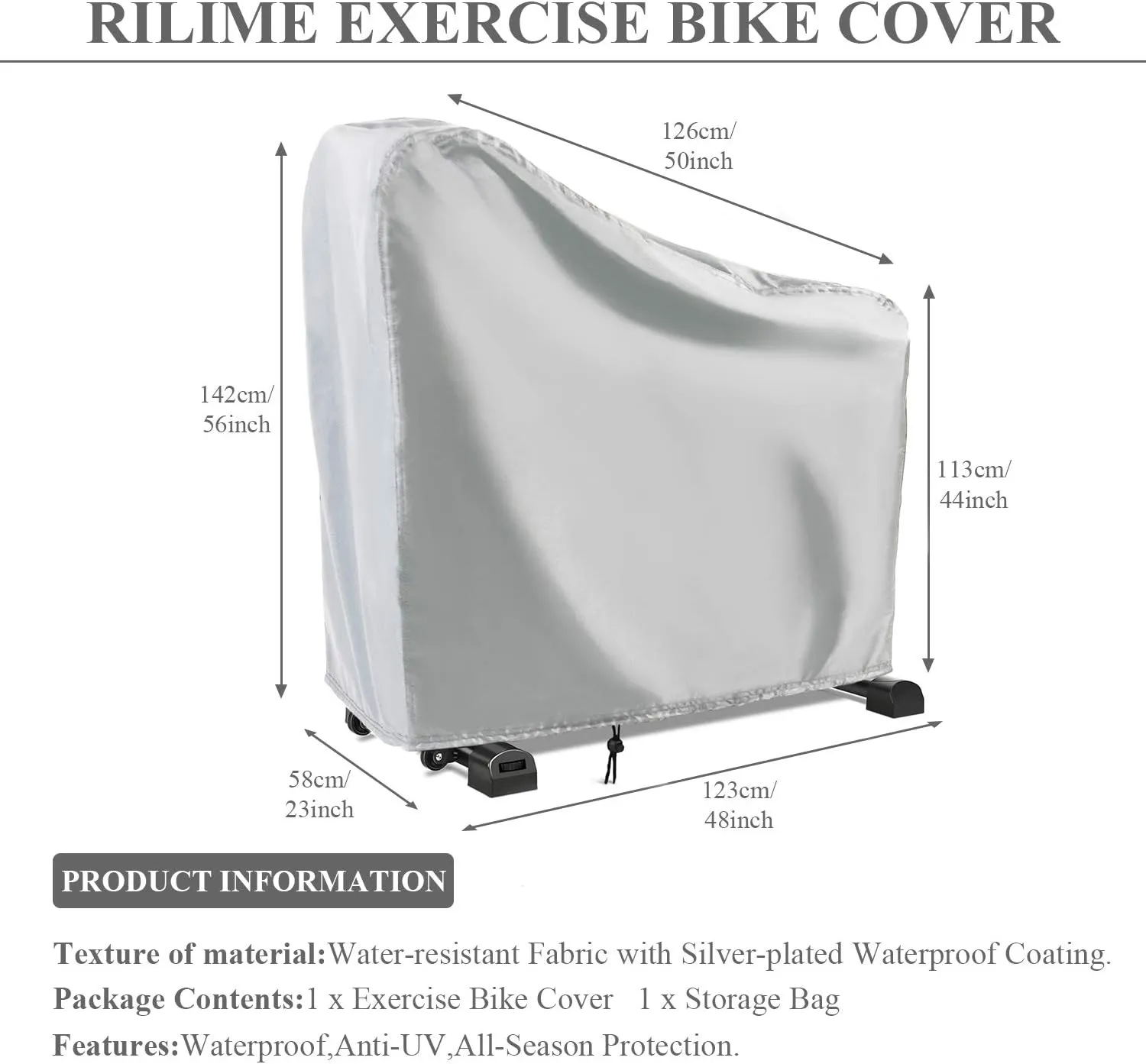 Exercise Bike Cover, Upright Cycling Protective Stationary Bike Covers Outdoor Storage Waterproof Dustproof Bicycle Cover Ideal for Indoor & Outdoor Fitness