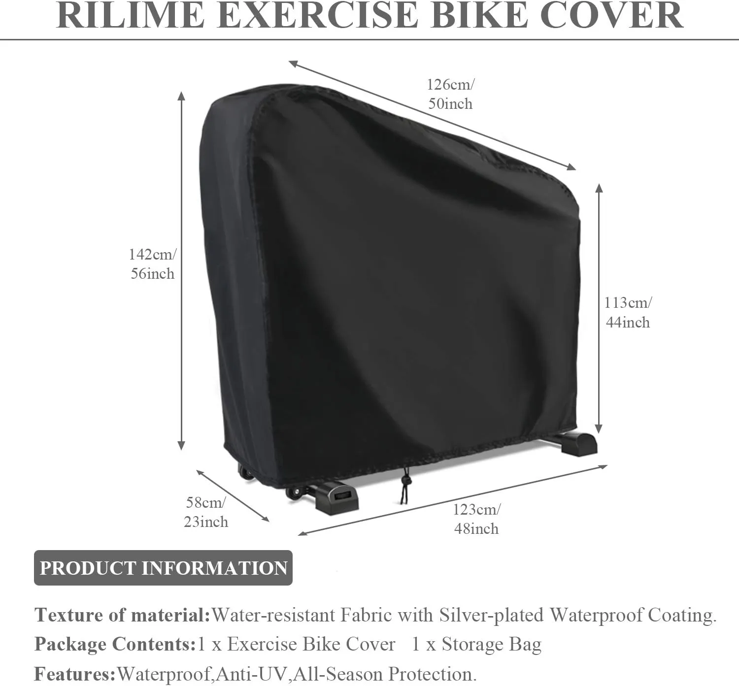Exercise Bike Cover, Upright Cycling Protective Stationary Bike Covers Outdoor Storage Waterproof Dustproof Bicycle Cover Ideal for Indoor & Outdoor Fitness