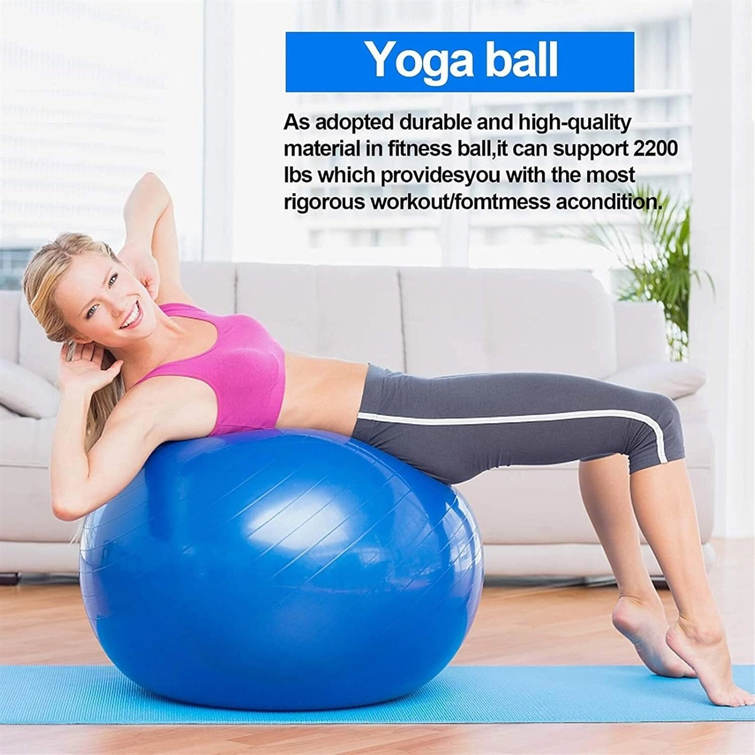 Exercise Ball, Anti-Burst Gym Ball 75CM, Extra Thick Yoga Ball Birthing Ball, Anti-Slip Balance Ball for Home Gym Yoga Pilates Pregnancy Fitness