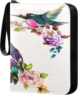 Exnundod 4 Pocket Trading Card Binder Colorful Spring Birds, PU Leather Card Collection Binder Cute Watercolor 400 Cards Organizer Binder Collectible Trading Card Albums for Sports Game Card