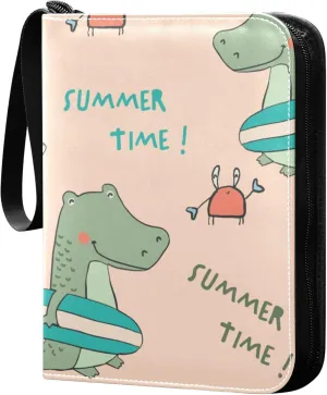 Exnundod Sport Card Binder Cute Colorful Crocodile Crab 4 Pocket Trading Card Binder PU Leather Card Collection Summer Beach 400 Cards Organizer Trading Card Albums for Sports Game Card