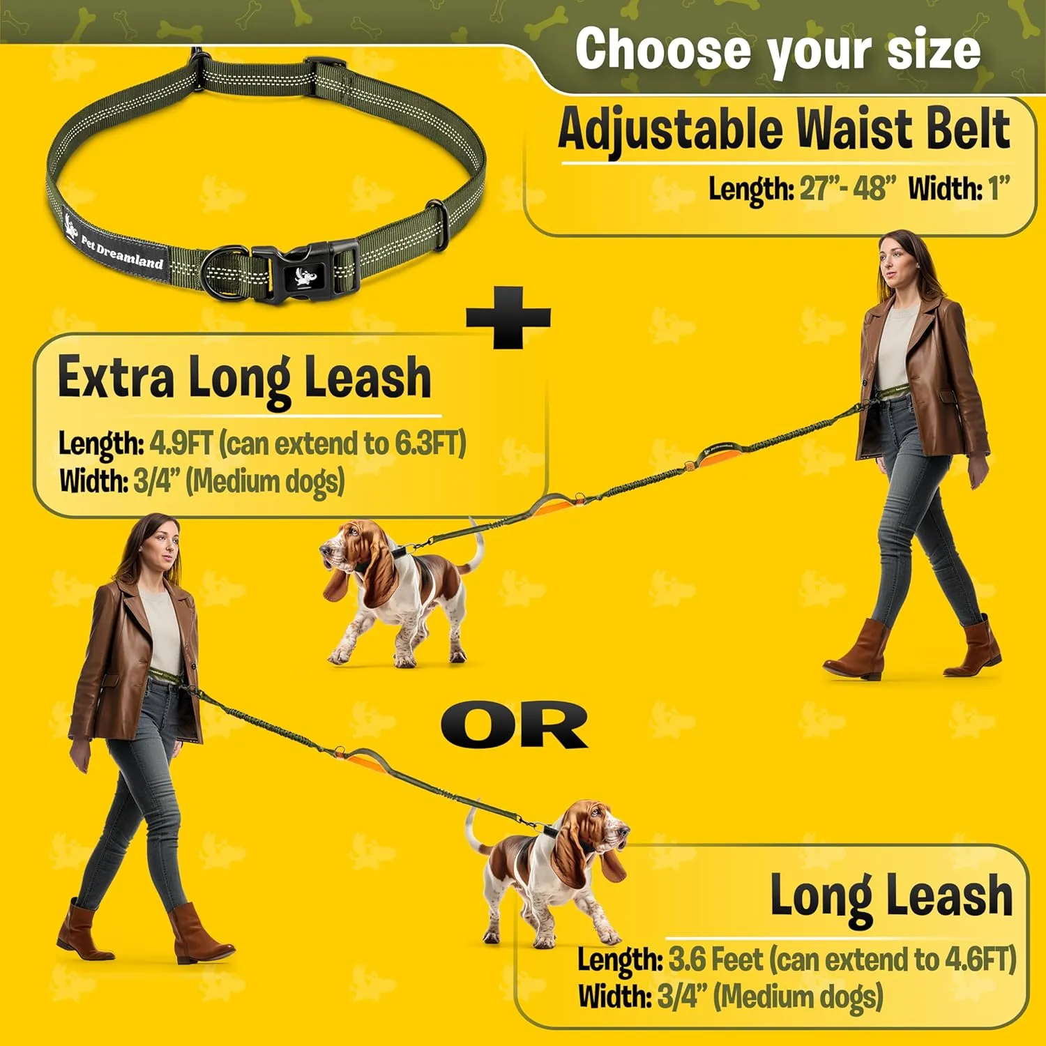 Exquisite Hands-Free Leash for Medium Dogs: Perfect for Active Pet Owners Comfortable, Durable & Ideal for Running, Walking, Hiking. Premium Dog Waist Leash with Bungee. Must-Have Dog Gear