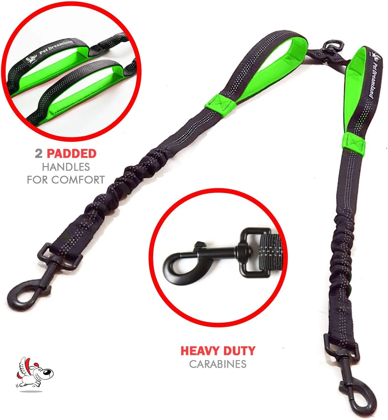 Exquisite Leash Coupler for Medium Dogs – Tangle-Free Double Clip Attachment for Walking & Running – Durable & Adjustable Connector (Coupler Only, Medium, Black & Green)
