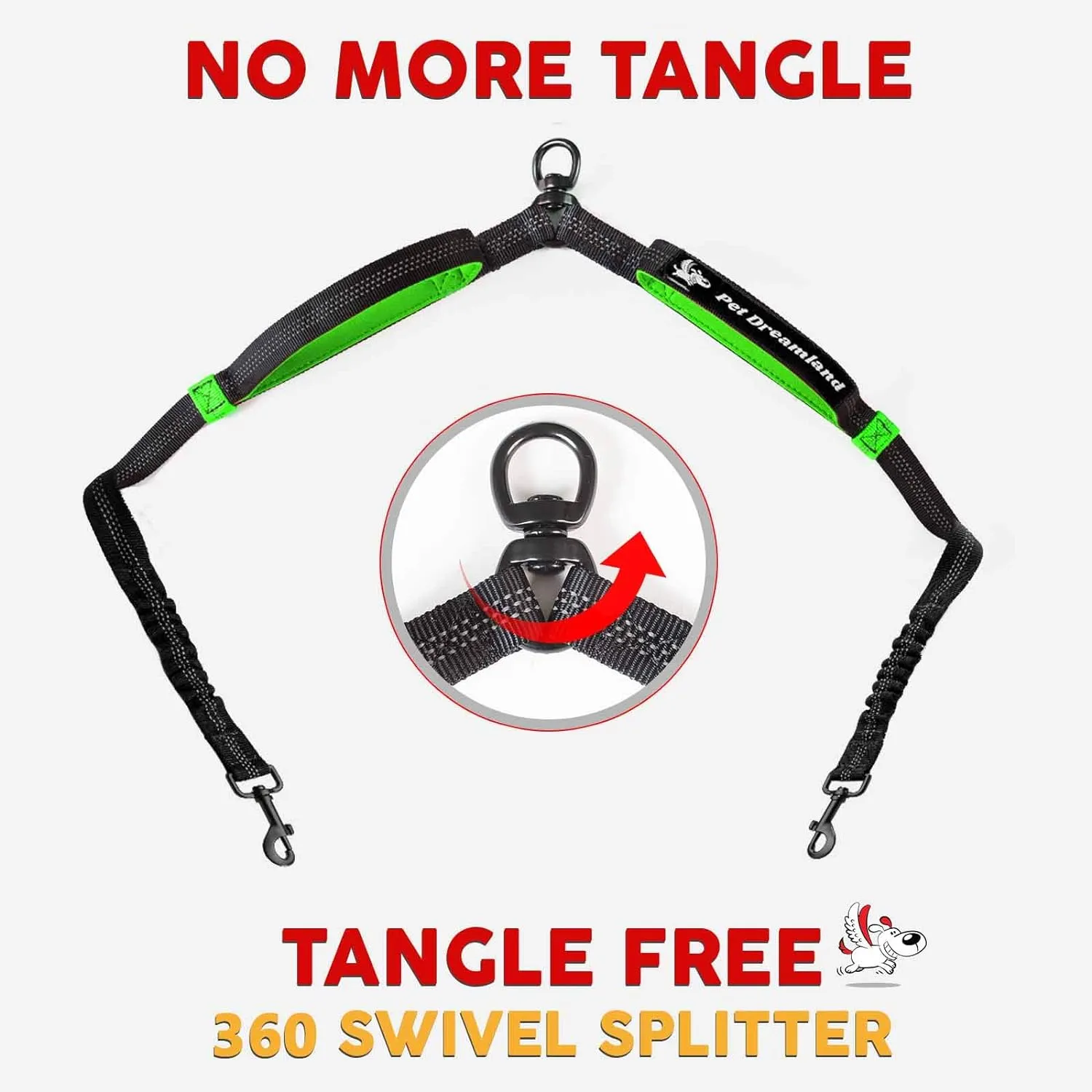 Exquisite Leash Coupler for Medium Dogs – Tangle-Free Double Clip Attachment for Walking & Running – Durable & Adjustable Connector (Coupler Only, Medium, Black & Green)