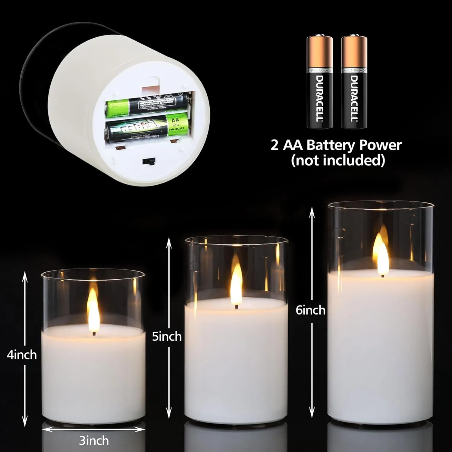 Eywamage Clear Glass Flameless Candles with Remote Timer, Flickering Battery LED Pillar Candles Set of 3