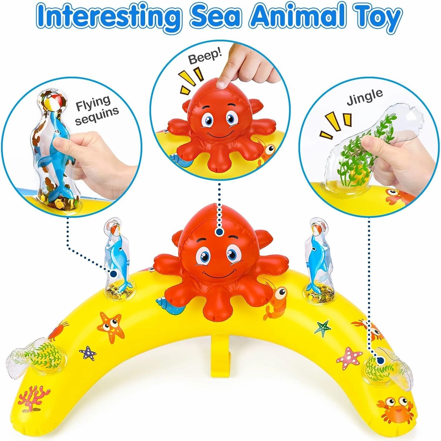 EZIGO Baby Pool Float with Canopy UPF50  Sun Protection, Inflatable Kids Pool Floats with Ocean Animal Toys for Baby 6-36 Months, Infant Swimming Float with Adjustable Safety Seat for Boys Girls