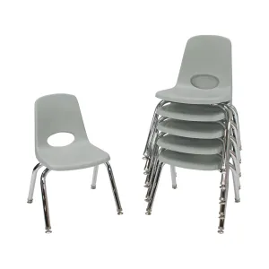 Factory Direct Partners 10360-LG 12" School Stack Chair, Stacking Student Seat with Chromed Steel Legs and Nylon Swivel Glides for in-Home Learning or Classroom - Light Gray (6-Pack)