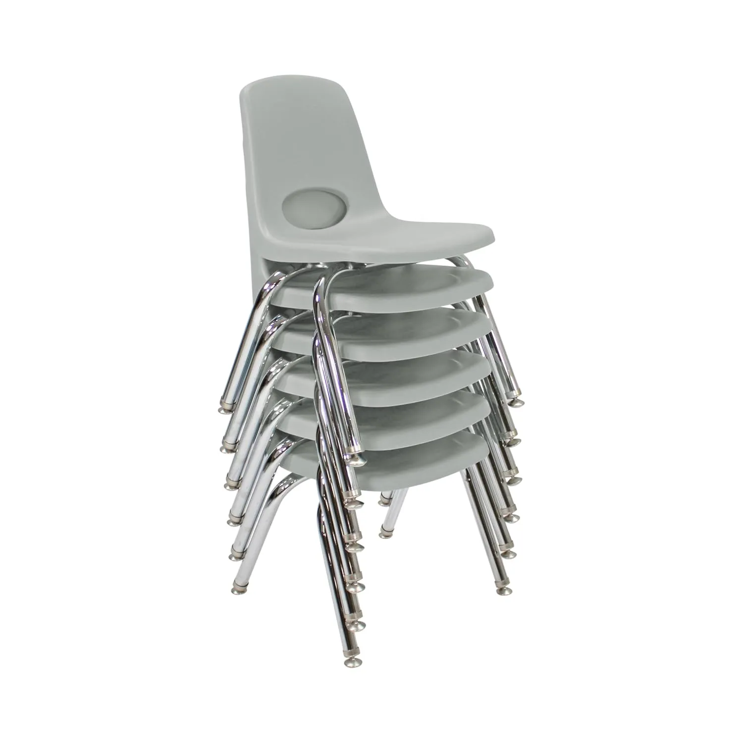 Factory Direct Partners 10360-LG 12" School Stack Chair, Stacking Student Seat with Chromed Steel Legs and Nylon Swivel Glides for in-Home Learning or Classroom - Light Gray (6-Pack)