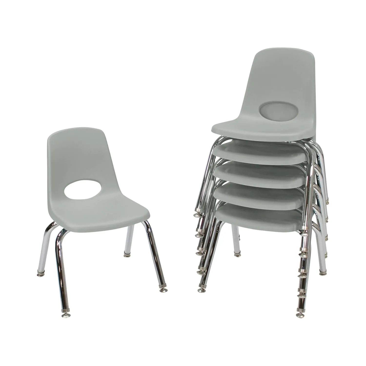 Factory Direct Partners 10360-LG 12" School Stack Chair, Stacking Student Seat with Chromed Steel Legs and Nylon Swivel Glides for in-Home Learning or Classroom - Light Gray (6-Pack)
