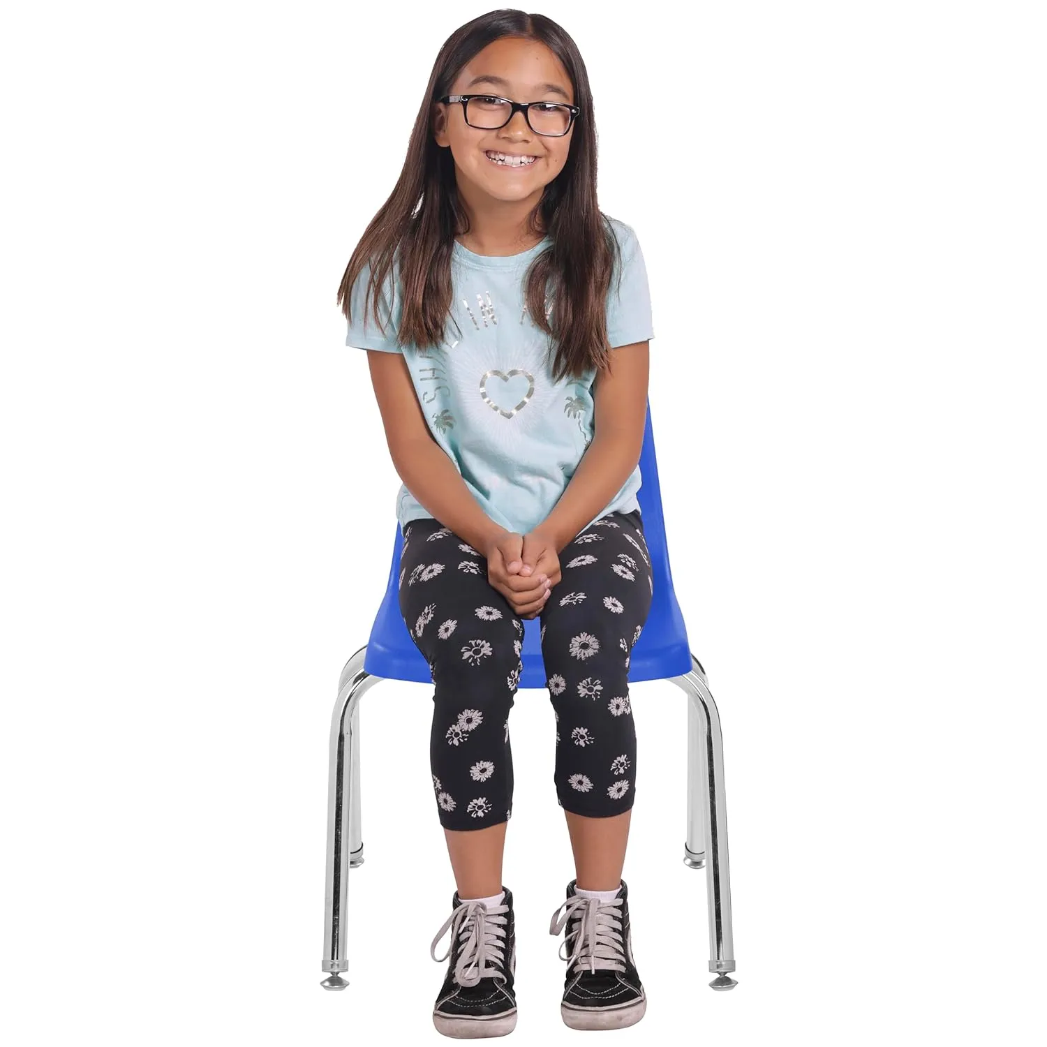 Factory Direct Partners 10364 14" School Stack Chair, Stacking Student Seat with Chromed Steel Legs and Nylon Swivel Glides for in-Home Learning or Classroom - Blue (6-Pack)