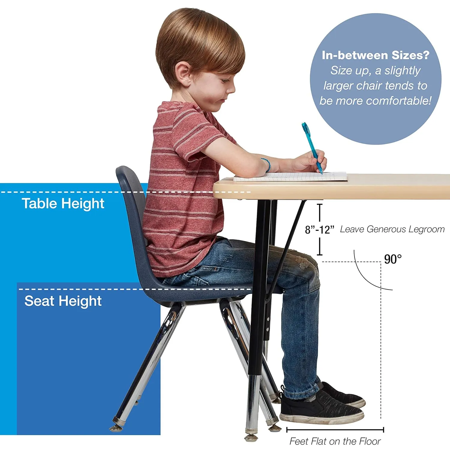Factory Direct Partners 10364 14" School Stack Chair, Stacking Student Seat with Chromed Steel Legs and Nylon Swivel Glides for in-Home Learning or Classroom - Blue (6-Pack)