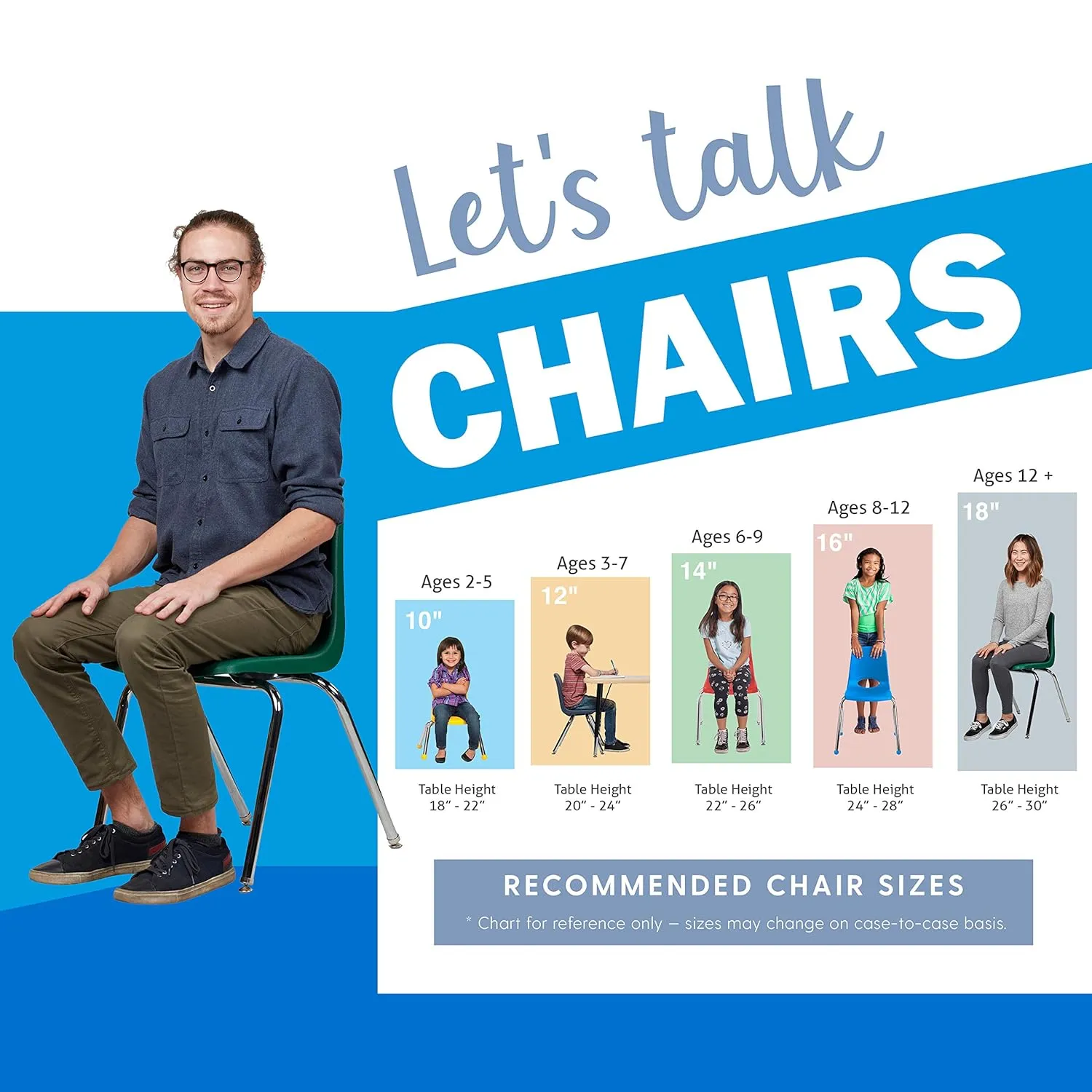 Factory Direct Partners 10364 14" School Stack Chair, Stacking Student Seat with Chromed Steel Legs and Nylon Swivel Glides for in-Home Learning or Classroom - Blue (6-Pack)