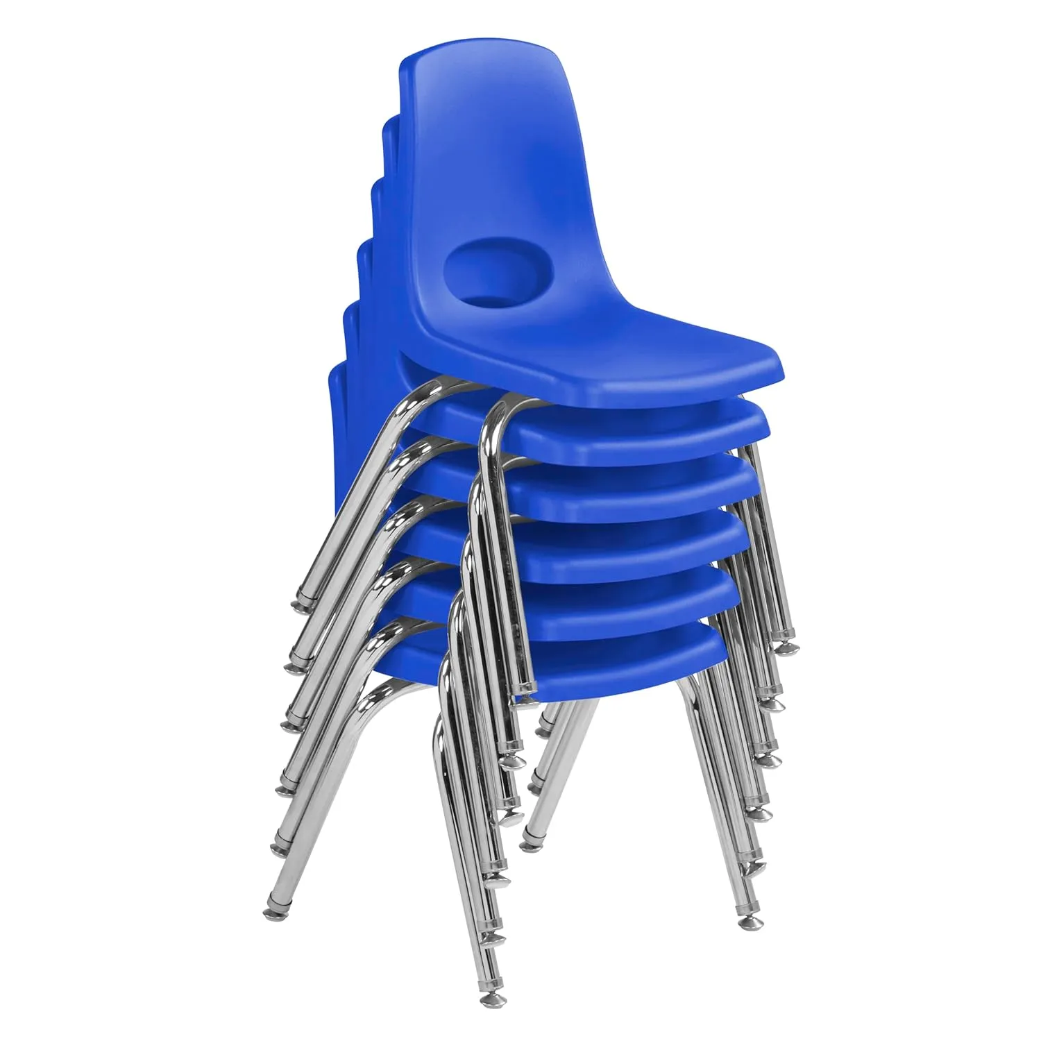 Factory Direct Partners 10364 14" School Stack Chair, Stacking Student Seat with Chromed Steel Legs and Nylon Swivel Glides for in-Home Learning or Classroom - Blue (6-Pack)