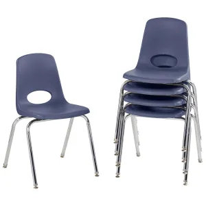 Factory Direct Partners-10371 18" School Stack Chair, Stacking Student Seat with Chromed Steel Legs and Nylon Swivel Glides; for in-Home Learning, Classroom or Office - Navy (5-Pack)