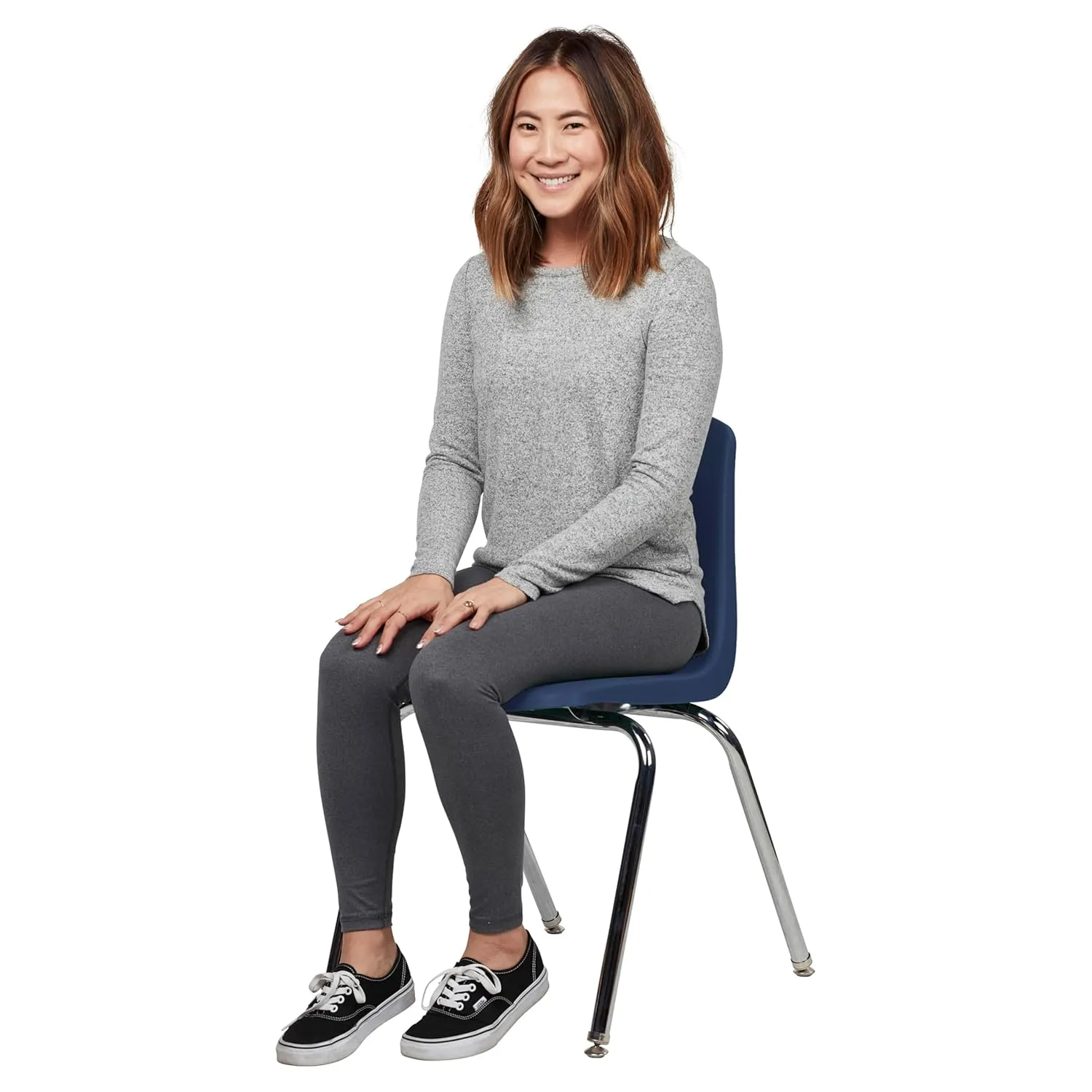 Factory Direct Partners-10371 18" School Stack Chair, Stacking Student Seat with Chromed Steel Legs and Nylon Swivel Glides; for in-Home Learning, Classroom or Office - Navy (5-Pack)