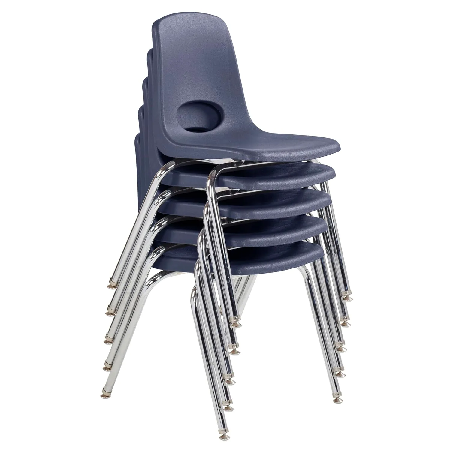 Factory Direct Partners-10371 18" School Stack Chair, Stacking Student Seat with Chromed Steel Legs and Nylon Swivel Glides; for in-Home Learning, Classroom or Office - Navy (5-Pack)