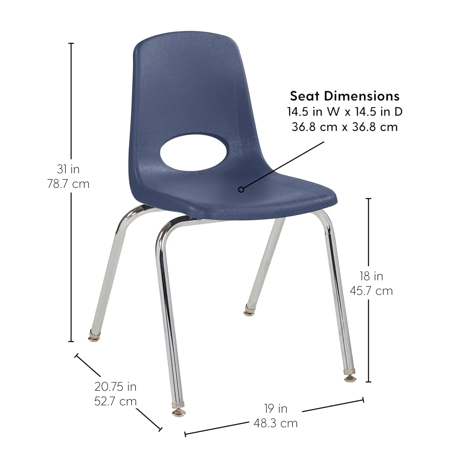 Factory Direct Partners-10371 18" School Stack Chair, Stacking Student Seat with Chromed Steel Legs and Nylon Swivel Glides; for in-Home Learning, Classroom or Office - Navy (5-Pack)
