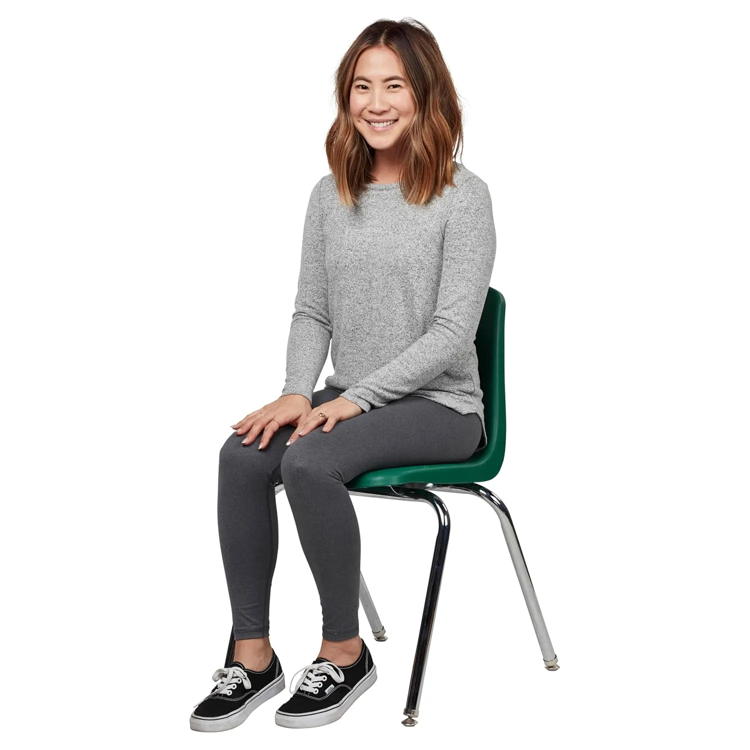 Factory Direct Partners 10371-GN 18" School Stack Chair, Stacking Student Seat with Chromed Steel Legs and Nylon Swivel Glides for in-Home Learning, Classroom or Office - Green (5-Pack)