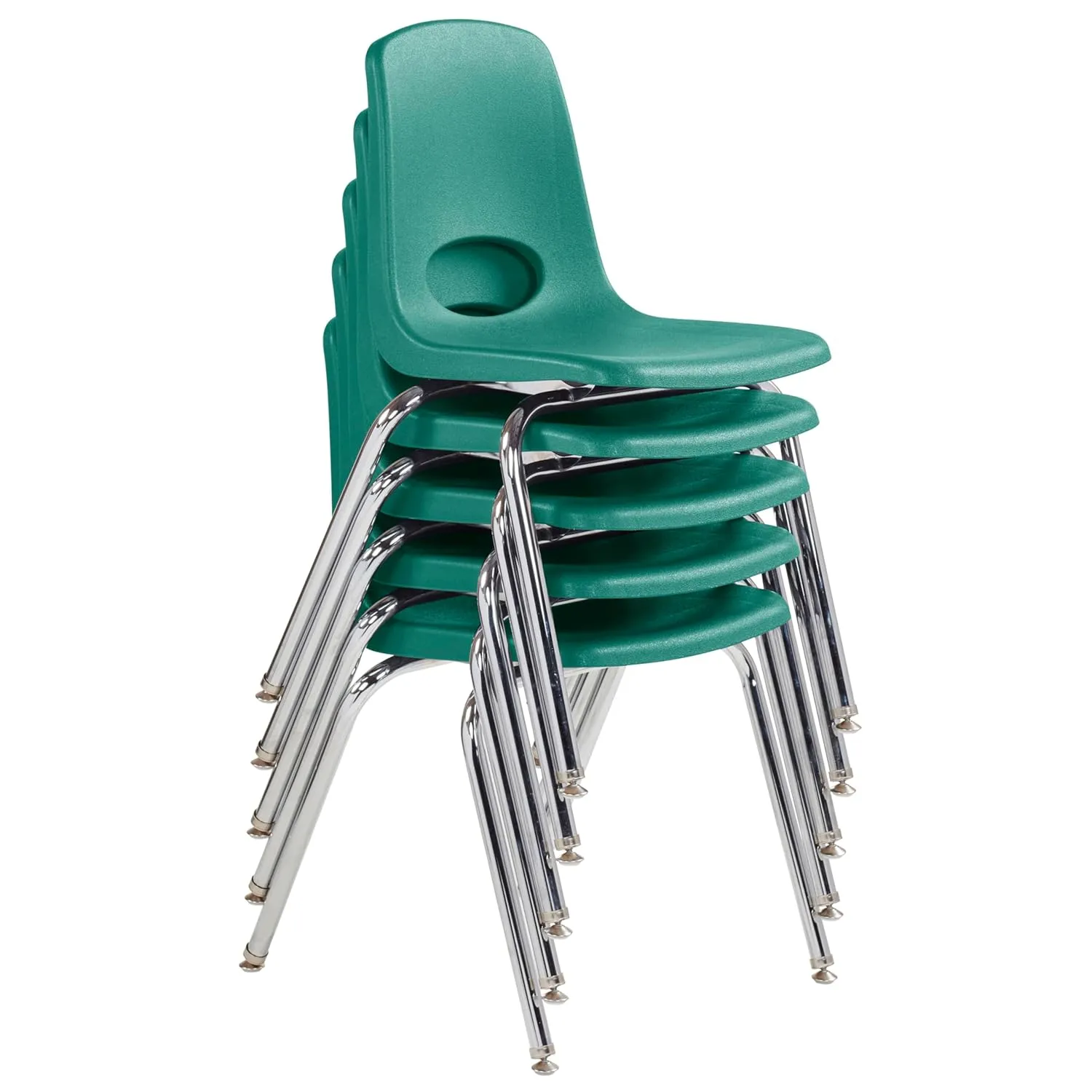 Factory Direct Partners 10371-GN 18" School Stack Chair, Stacking Student Seat with Chromed Steel Legs and Nylon Swivel Glides for in-Home Learning, Classroom or Office - Green (5-Pack)