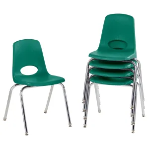 Factory Direct Partners 10371-GN 18" School Stack Chair, Stacking Student Seat with Chromed Steel Legs and Nylon Swivel Glides for in-Home Learning, Classroom or Office - Green (5-Pack)