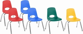 Factory Direct Partners 10362-AS 12" School Stack Chair, Stacking Student Seat with Chromed Steel Legs and Nylon Swivel Glides for in-Home Learning or Classroom - Assorted Colors (6-Pack)