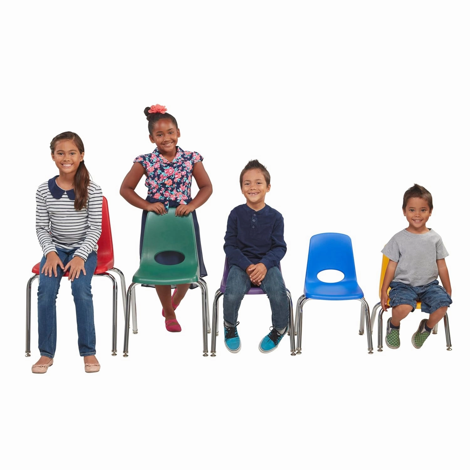 Factory Direct Partners 10371-GY 18" School, Stacking Student Chairs with Chromed Steel Legs and Nylon Swivel Glides-Gray (5-Pack)