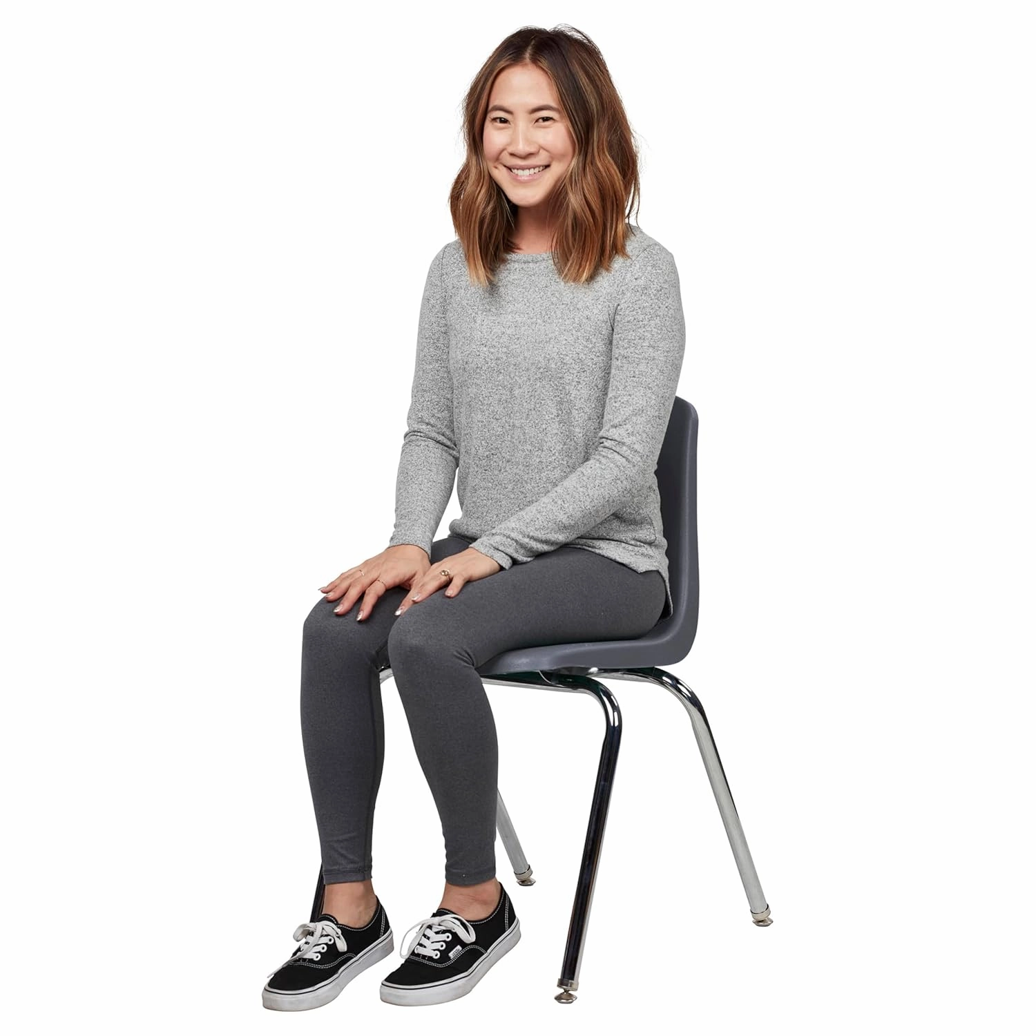 Factory Direct Partners 10371-GY 18" School, Stacking Student Chairs with Chromed Steel Legs and Nylon Swivel Glides-Gray (5-Pack)