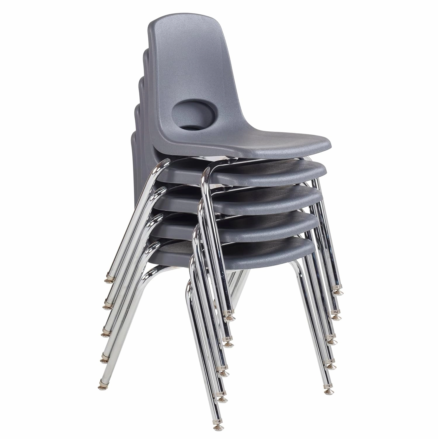 Factory Direct Partners 10371-GY 18" School, Stacking Student Chairs with Chromed Steel Legs and Nylon Swivel Glides-Gray (5-Pack)