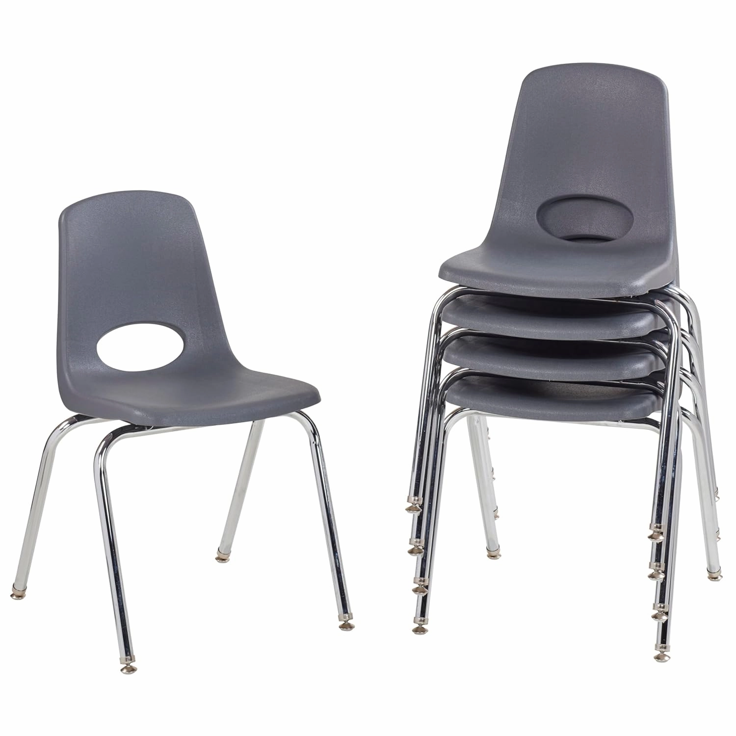 Factory Direct Partners 10371-GY 18" School, Stacking Student Chairs with Chromed Steel Legs and Nylon Swivel Glides-Gray (5-Pack)