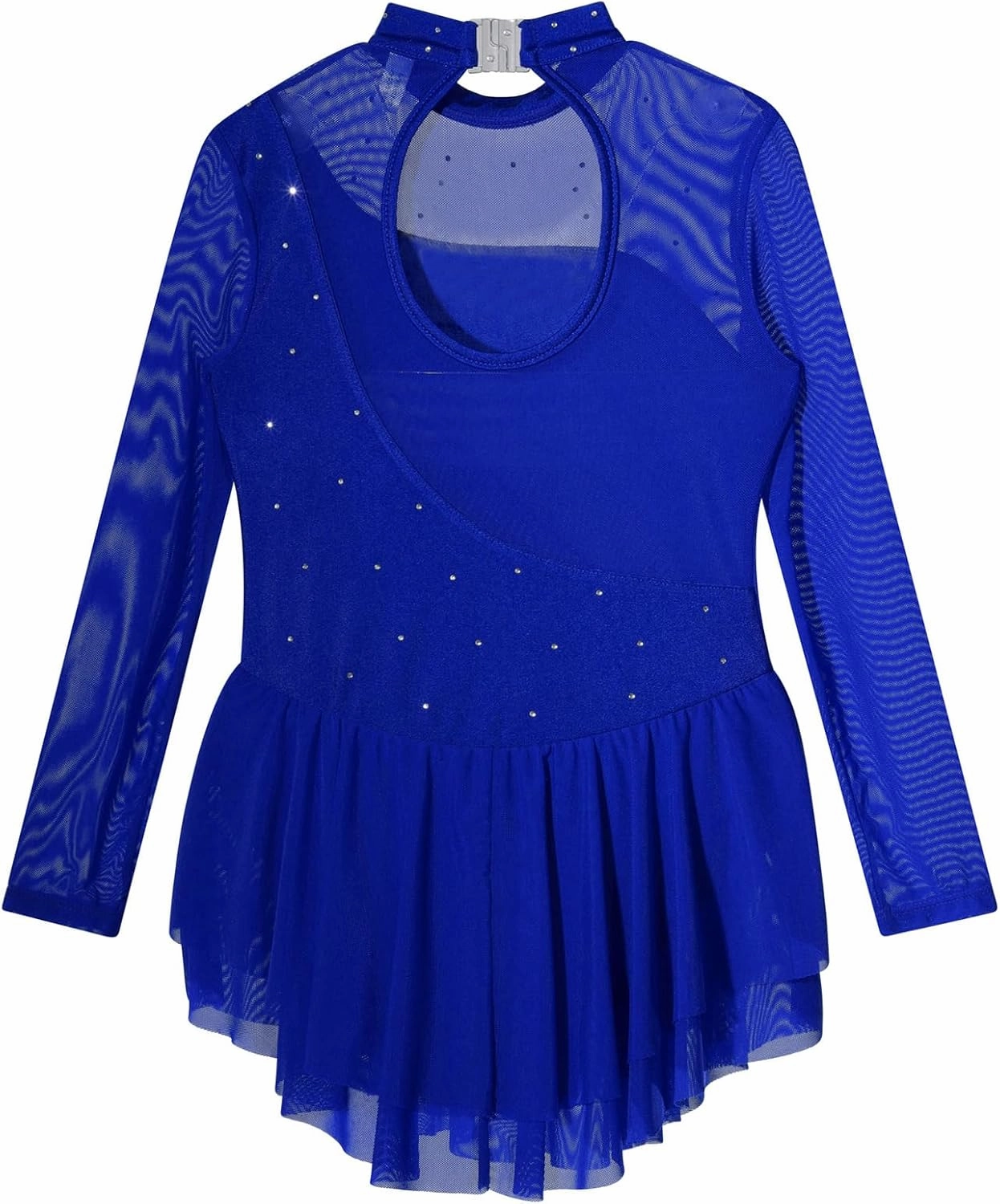 FEESHOW Kids Girls Long Sleeves Ballet Dance Leotards Dress Shiny Diamond Hollow Back Figure Ice Skating Dress