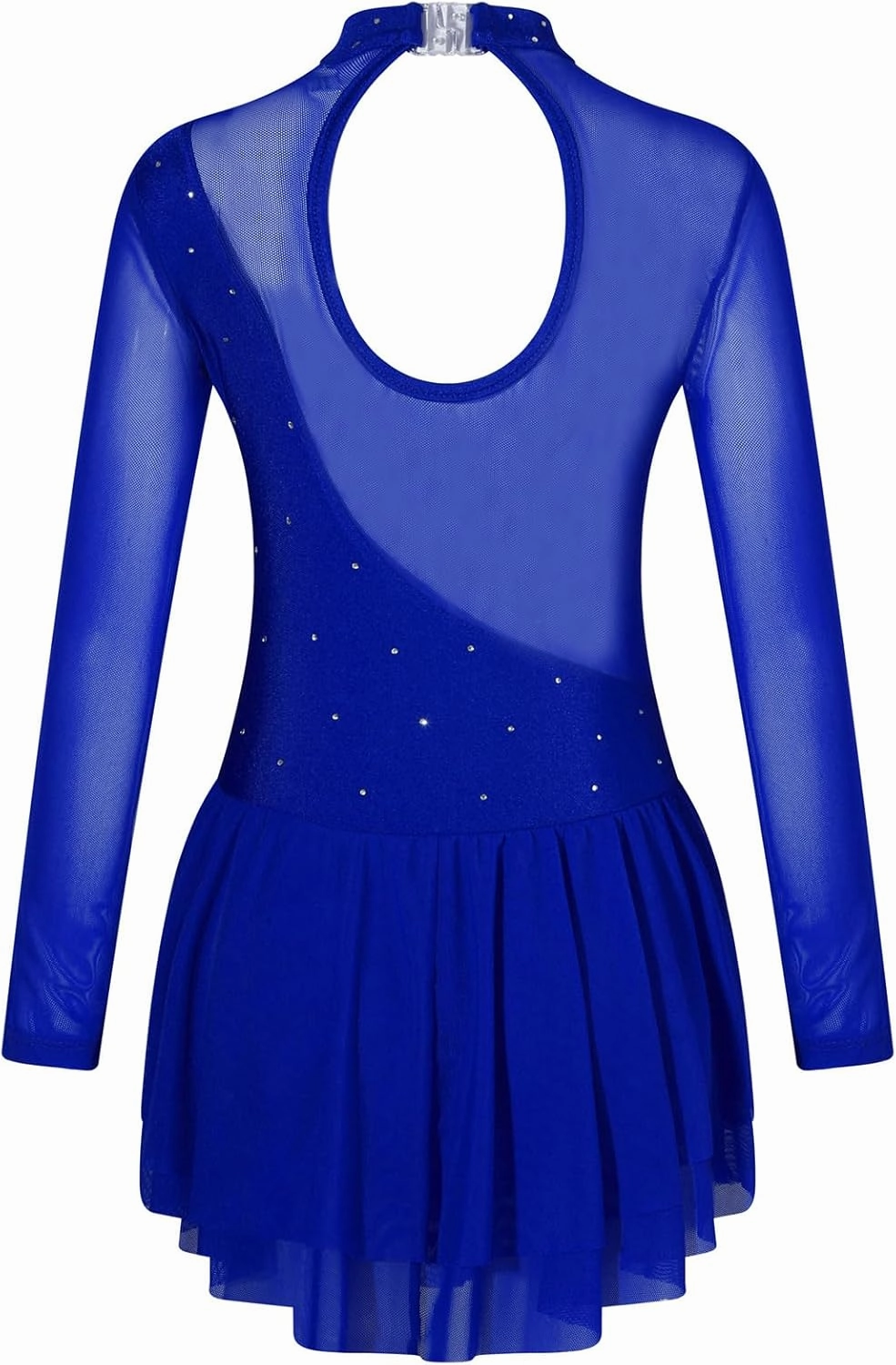 FEESHOW Kids Girls Long Sleeves Ballet Dance Leotards Dress Shiny Diamond Hollow Back Figure Ice Skating Dress