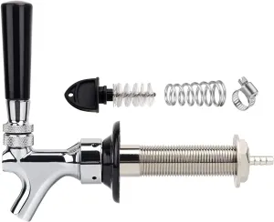 FERRODAY Upgraded 4-1/8 inch Shank Stainless Steel Core Draft Beer Faucet Chrome Plated Beer Tap No-Rust No-Leak Beer Faucet for Homebrew 1/4 Barb Keg Faucet Kegerator Parts Beer Tap Faucet