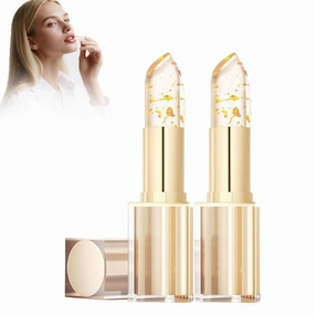 Filgaentrme Lipstick, Gold Crystal Color Changing Lipstick, Transferproof Color ChangingLipstick, Moisturizing Glossy Shine LipGloss, Hydrating Lip Tint Natural Non-fading Lip Stick for Women (2PC)