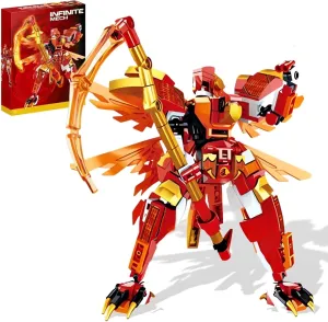 Fire Mech Toy Building Blocks Set, Red Ninja Figure Warrior Hero Display Model Toy, Armored Battle Robot Adventure Playset Birthday Christmas Creative Gifts for Boys Girls