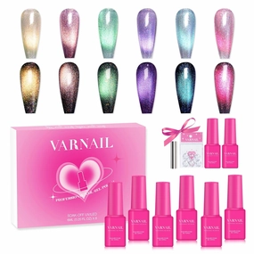 Firefly Forest Cat Eye Gel Polish Set 6 Colors with Gift Base Top Coat, 9D Holographic Cat Eye Nail Gel Polish with Magnet, Salon Quality Gel Nail Polish Set
