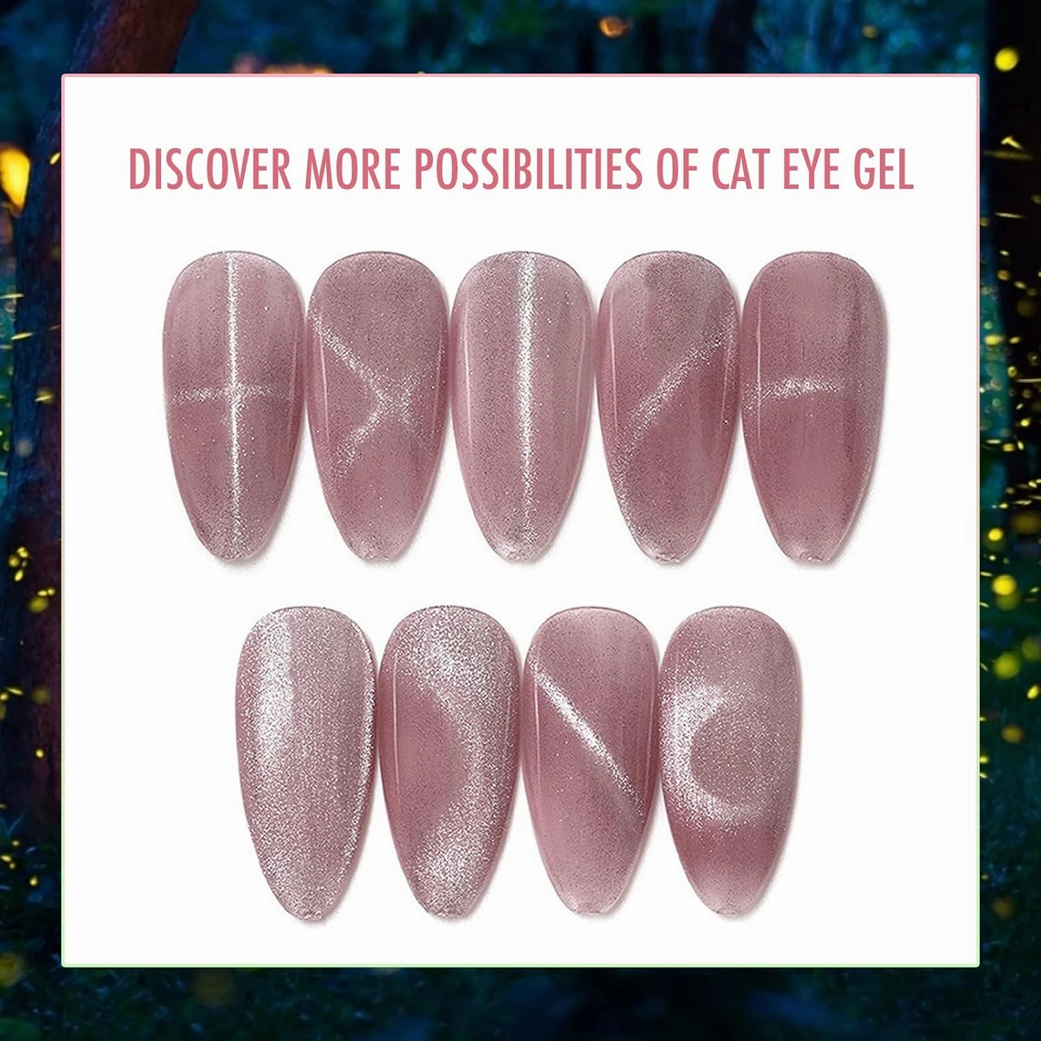 Firefly Forest Cat Eye Gel Polish Set 6 Colors with Gift Base Top Coat, 9D Holographic Cat Eye Nail Gel Polish with Magnet, Salon Quality Gel Nail Polish Set