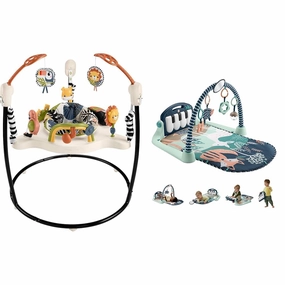 Fisher-Price Baby Bouncer Palm Paradise Jumperoo Activity Center & Playmat Kick & Play Piano Gym with Musical and Sensory Toys for Newborn to Toddler, Navy Fawn (Amazon Exclusive)