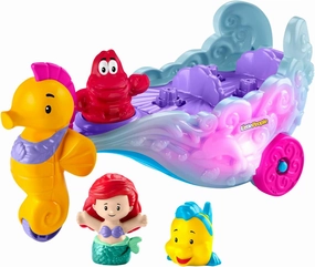 Fisher-Price Little People Toddler Toy Disney Princess Ariel's Light-Up Sea Carriage Musical Vehicle with 2 Figures for Ages 18  Months